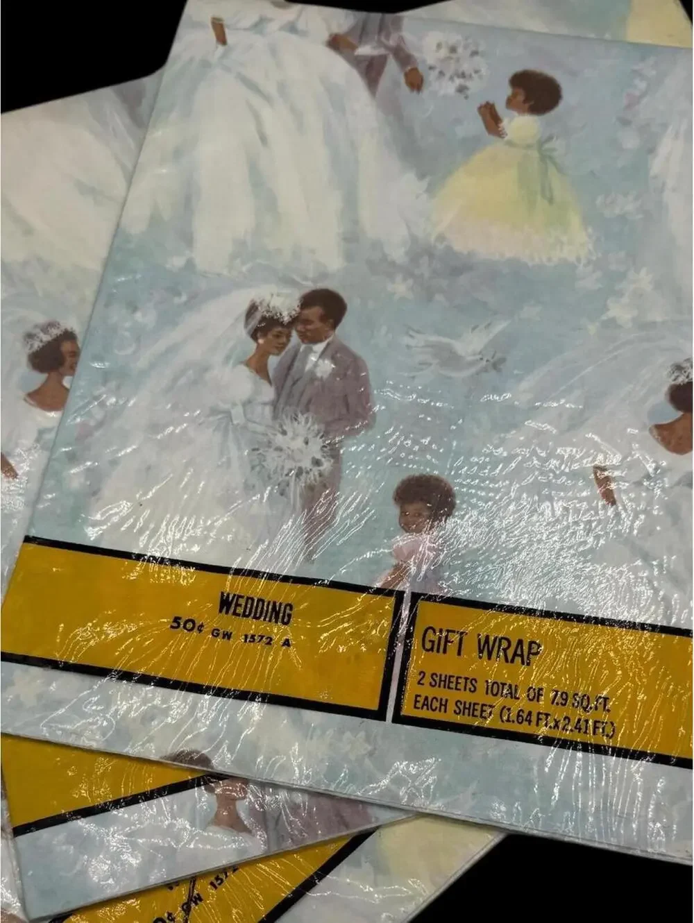 Vintage Gift Wrap Lot: Black African American Bride and Groom, Wedding, Unopened